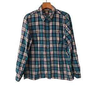 Duluth Trading Co Flannel Shirt Bright Blue Plaid Gorpcore Farmcore Womens Large